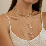 Crystalline Crystal Quartz Diamond Bar Necklace
