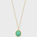 Gemstone Chrysophrase Raindrop Diamond Halo Necklace