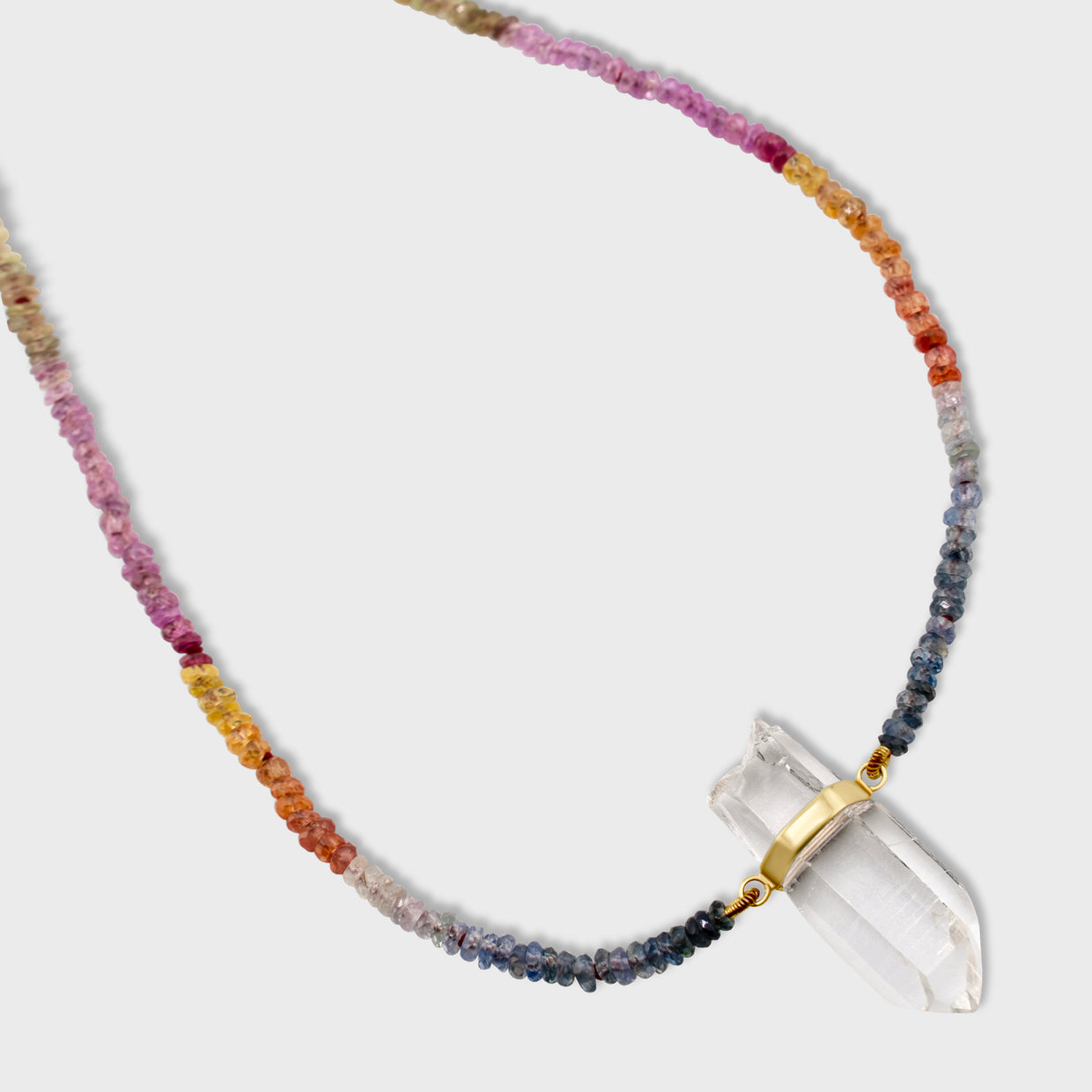 Arizona Light Rainbow Sapphire Crystal Quartz Gold Bar Necklace