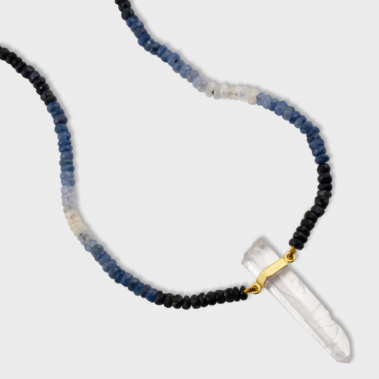 Arizona Ombre Blue Sapphire Crystal Quartz Gold Bar Necklace