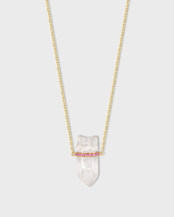 Crystalline Crystal Quartz Pink Sapphire Bar Necklace