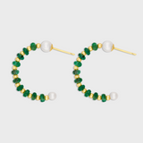 Arizona Small Emerald Pearl Gold Bead Hoop Earrings