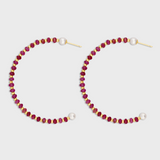 Arizona Large Ruby Pearl Gold Bead Hoop Earrings