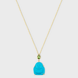 Happy Buddha Turquoise Tourmaline Crown Necklace