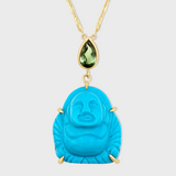 Happy Buddha Turquoise Tourmaline Crown Necklace