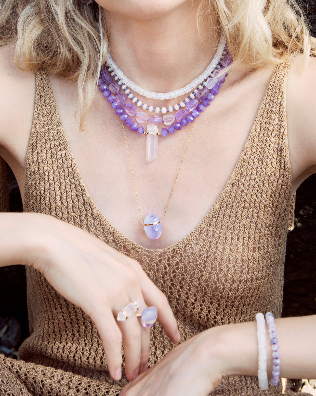 Crystalline Lavender Moonstone Gold Bar Necklace