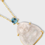 Happy Buddha Rainbow Moonstone Topaz Crown Pearl Necklace