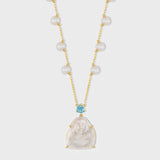 Happy Buddha Rainbow Moonstone Topaz Crown Pearl Necklace