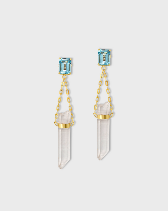 Gemmy Blue Topaz Gemstone Crystal Drop Earrings