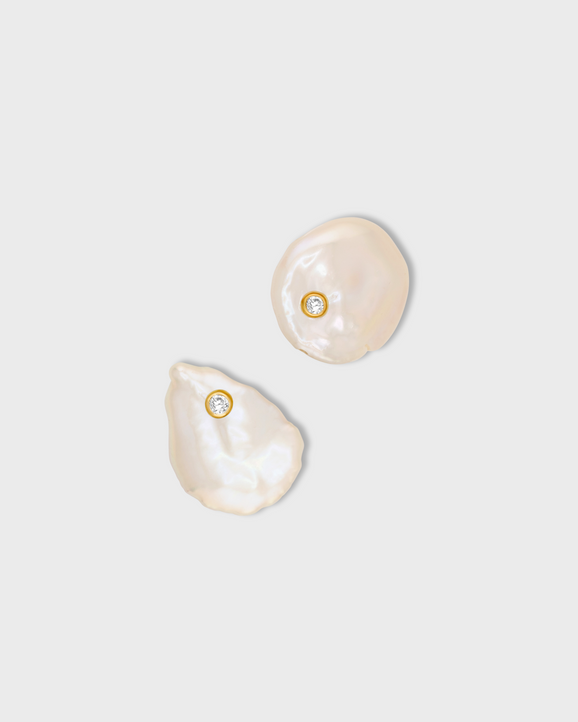 Ocean Diamond Bezel Pearl Earrings