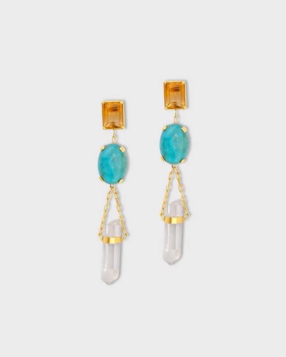 Nevada Citrine Mona Lisa Turquoise Crystal Drop Earrings