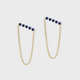 Chakra Blue Sapphire Bar Chain Earrings