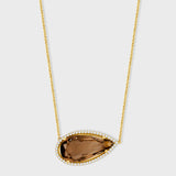 Gemstone Smoky Quartz Marquee Diamond Halo Necklace