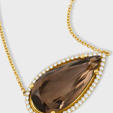 Gemstone Smoky Quartz Marquee Diamond Halo Necklace