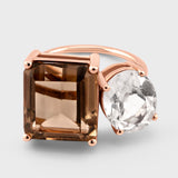 Gemstone Morganite Smoky Quartz Double Gemstone Ring