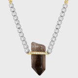 Crystalline Smoky Quartz Diamond Bezel Necklace