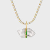 Crystalline Diamond Tennis Crystal Quartz Emerald Bar Necklace