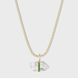 Crystalline Diamond Tennis Crystal Quartz Emerald Bar Necklace