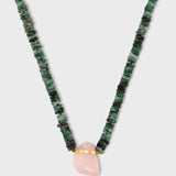 Aurora Emerald Rose Quartz Crystal Charm Necklace
