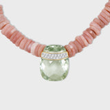 Aurora Pink Opal Green Amethyst Double Layer Diamond Bar Charm Necklace