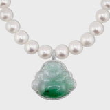 Happy Buddha Jade Diamond Halo Pearl Necklace