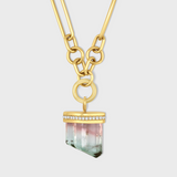 Treasure Watermelon Tourmaline Diamond Cap Necklace