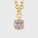 Gemstone Morganite Diamond Halo Eclipse Necklace