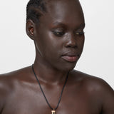 Crystalline Leather Smoky Quartz Diamond Cap Charm Necklace