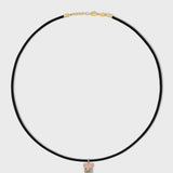 Crystalline Leather Smoky Quartz Diamond Cap Charm Necklace