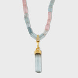 Gaia Morganite Aquamarine Gold Cap Charm Necklace