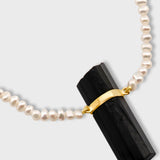 Ocean Black Tourmaline Gold Bar Pearl Necklace
