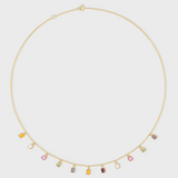 Chakra Rainbow Sapphire Gold Bezel Drop Necklace