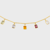Chakra Rainbow Sapphire Gold Bezel Drop Necklace