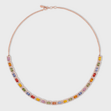 Chakra Rainbow Sapphire Diamond Halo Tennis Necklace
