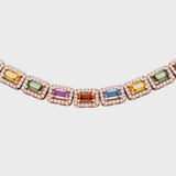 Chakra Rainbow Sapphire Diamond Halo Tennis Necklace