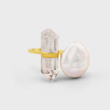 Ocean Pearl Crystal Quartz Gold Bar Ring