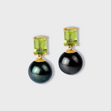 Ocean Peridot Black Sea Pearl Earrings