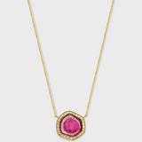 Treasure Tourmaline Slice Diamond Halo Necklace