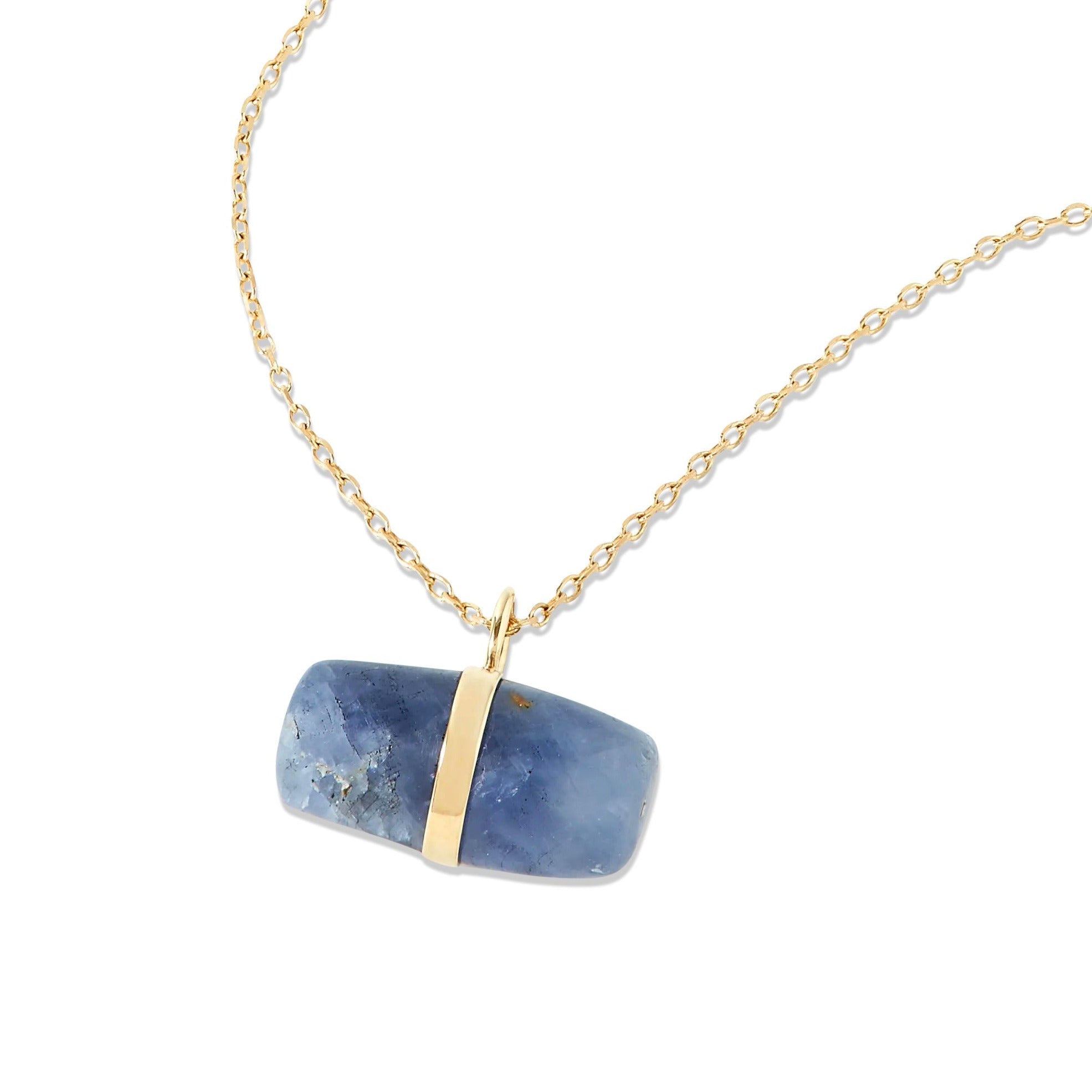 September Birthstone Sapphire Gold Bar Charm Necklace