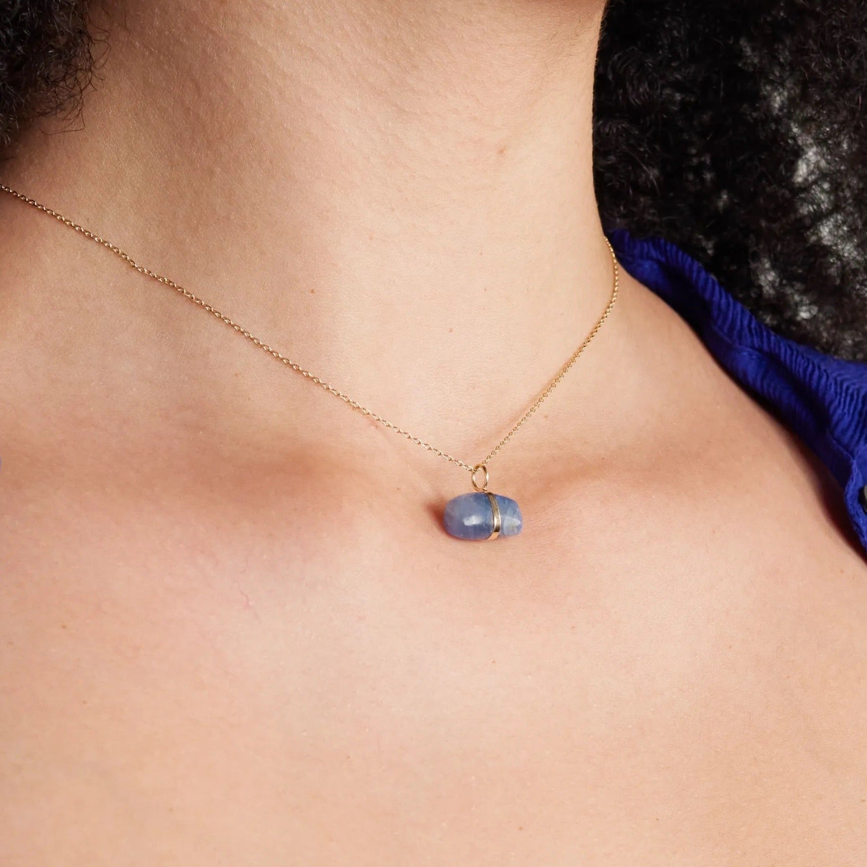 September Birthstone Sapphire Gold Bar Charm Necklace