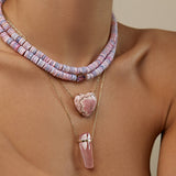 Crystalline Rose Quartz Gold Bar Necklace