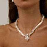 Ocean Jumbo Diamond Crystal Quartz Pearl Necklace