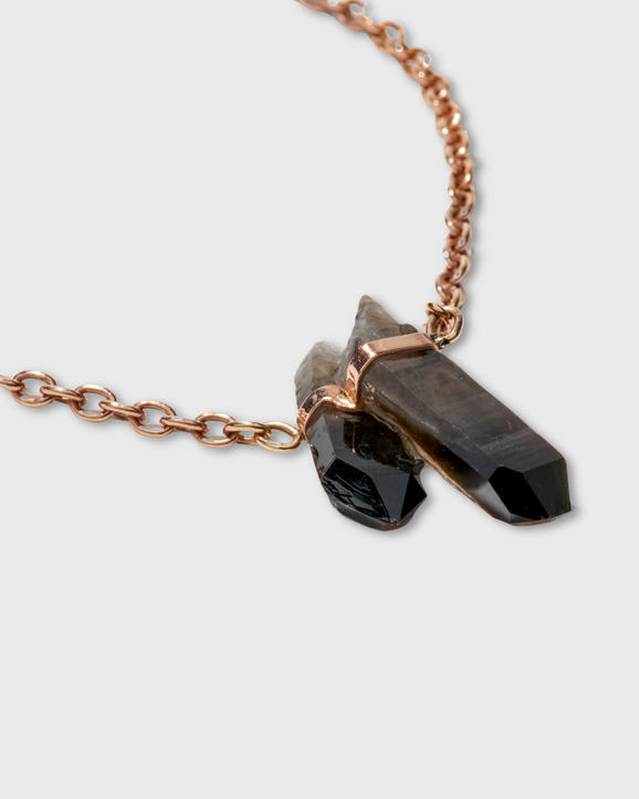 Crystalline Smoky Quartz Twin Crystal Cable Necklace