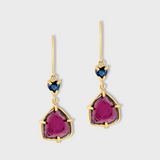 Treasure Pink Tourmaline Slice Sapphire Heart Earrings