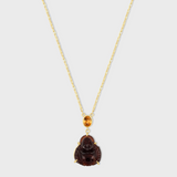 Happy Buddha Garnet Yellow Sapphire Crown Necklace