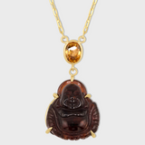 Happy Buddha Garnet Yellow Sapphire Crown Necklace