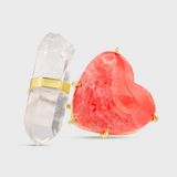 Love Rhodochrosite Heart Crystal Quartz Gold Bar Ring