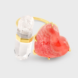 Love Rhodochrosite Heart Crystal Quartz Gold Bar Ring