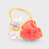 Love Rhodochrosite Heart Crystal Quartz Gold Bar Ring