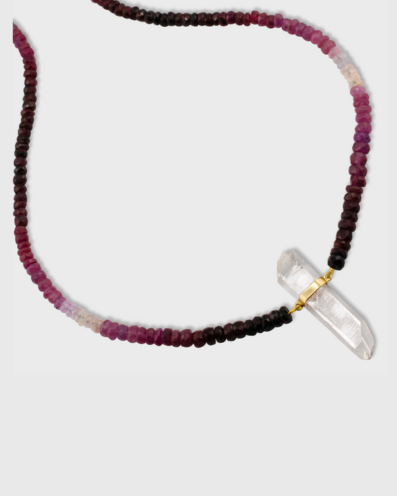 Arizona Ombre Ruby with Crystal Quartz Gold Bar Necklace